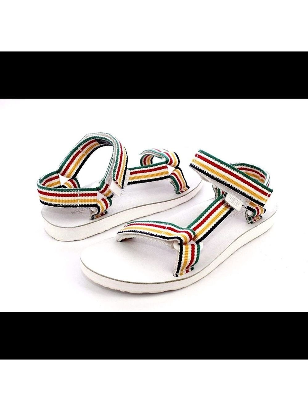 Teva x HBC Hudson's Bay Stripes Sandals in White 💚❤️💛💙